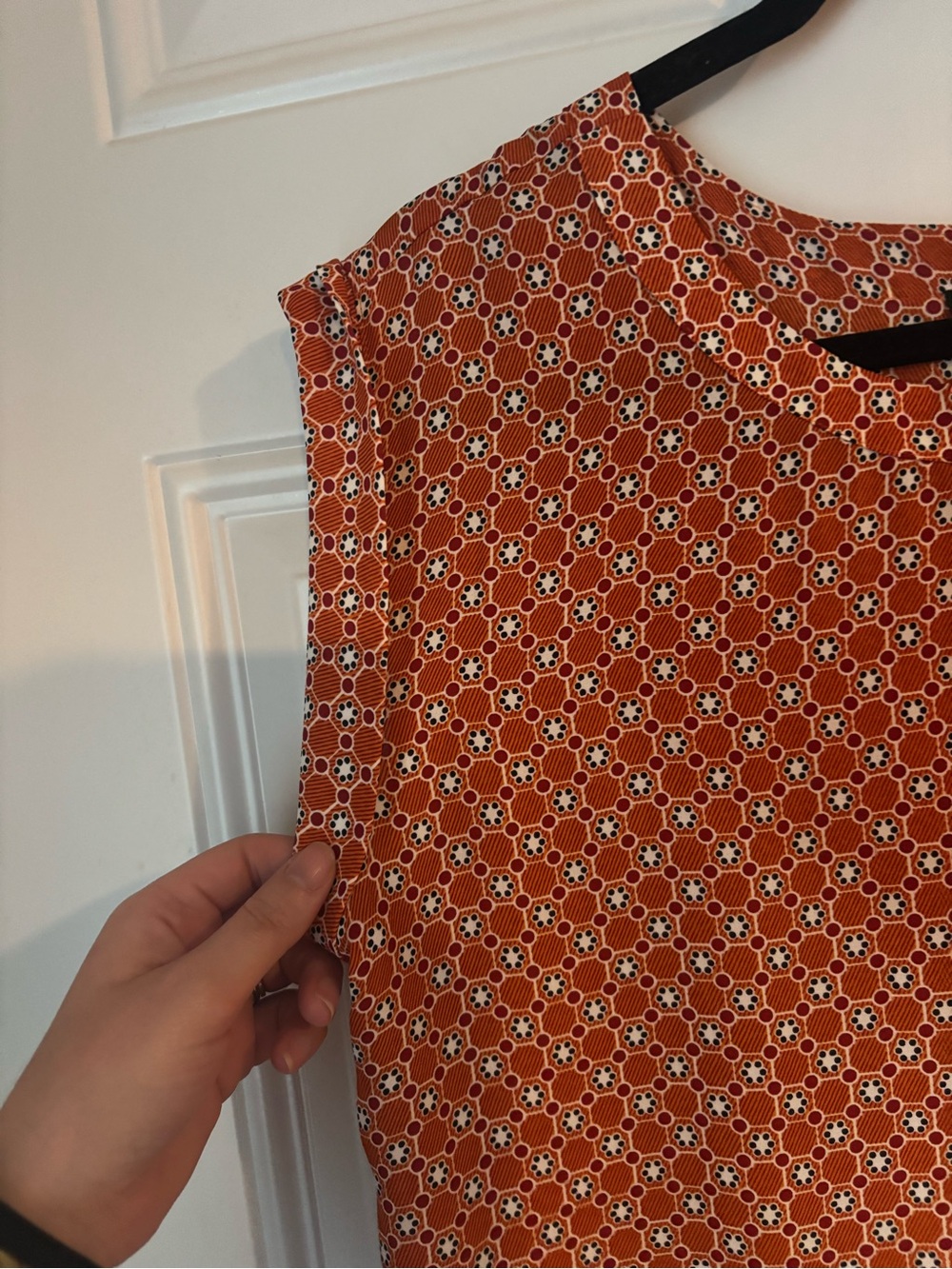 Ann Taylor Factory Orange Geometric Cap-Sleeve Blouse - Picture 3 of 4